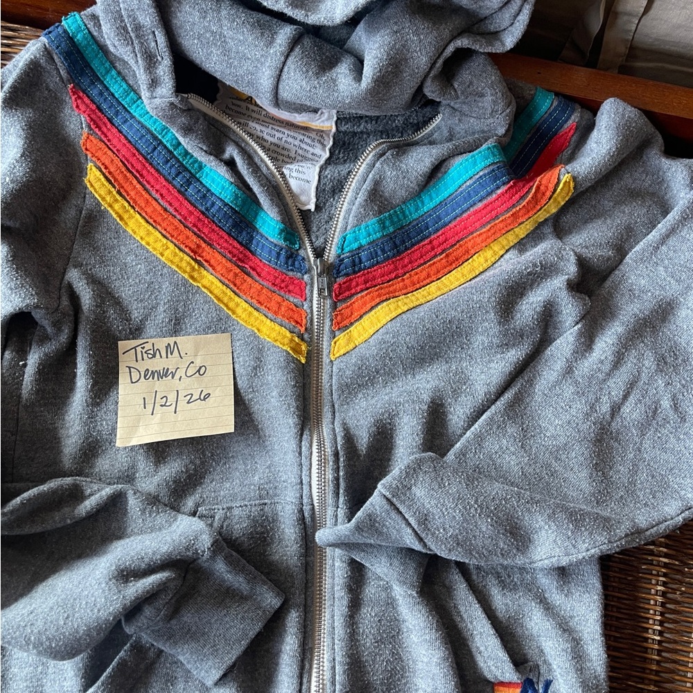 Aviator Nation Gray zip hoodie five stripe